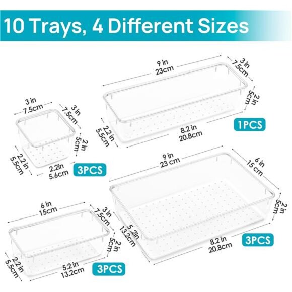 Clear Makeup Drawer Organizer Bins Vanity Storage Trays Plastic Stackable 10pcs - Picture 2 of 7